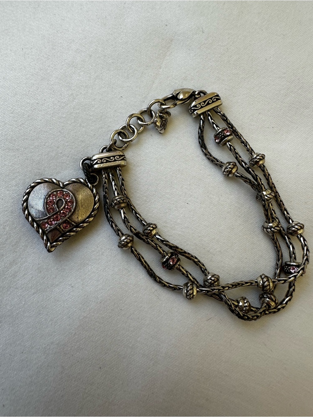 Brighton Power of Pink Breast Cancer Heart Charm Bracelet Crystal Silver 2018